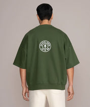 Oversized Fleece Short-Sleeve Sweater Shirt with Pockets