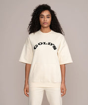 Oversized golds gym Fleece Short-Sleeve Sweater Shirt with Pockets
