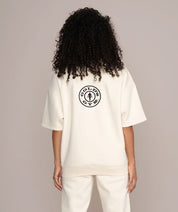 Oversized golds gym Fleece Short-Sleeve Sweater Shirt with Pockets back view