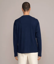 back view of blue long sleeve shirt for men