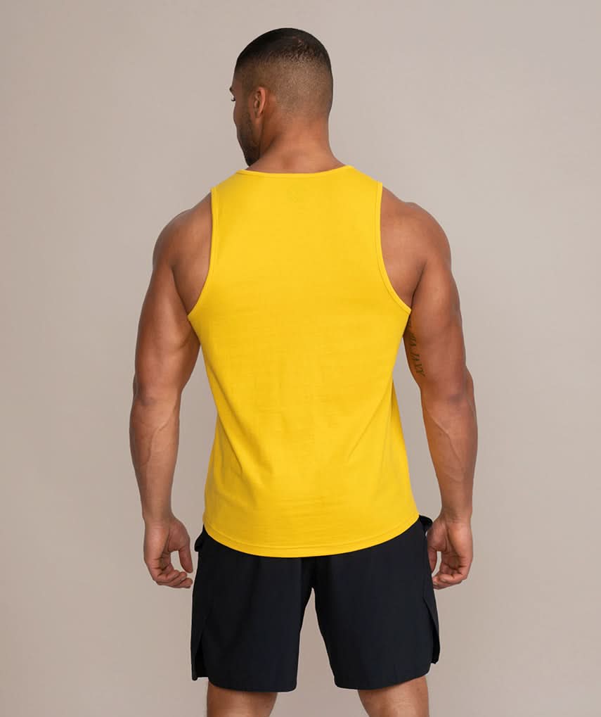 back view of gold tank top for the gym