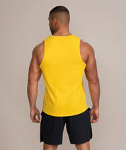 back view of gold tank top for the gym