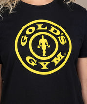 black and gold golds gym shirt closeup