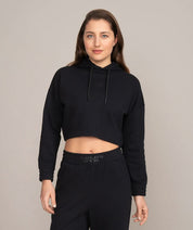 black crop top hoodie for women