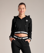 black crop top hoodie for women at gym