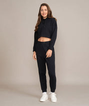 black hoodie crop top for women at gym