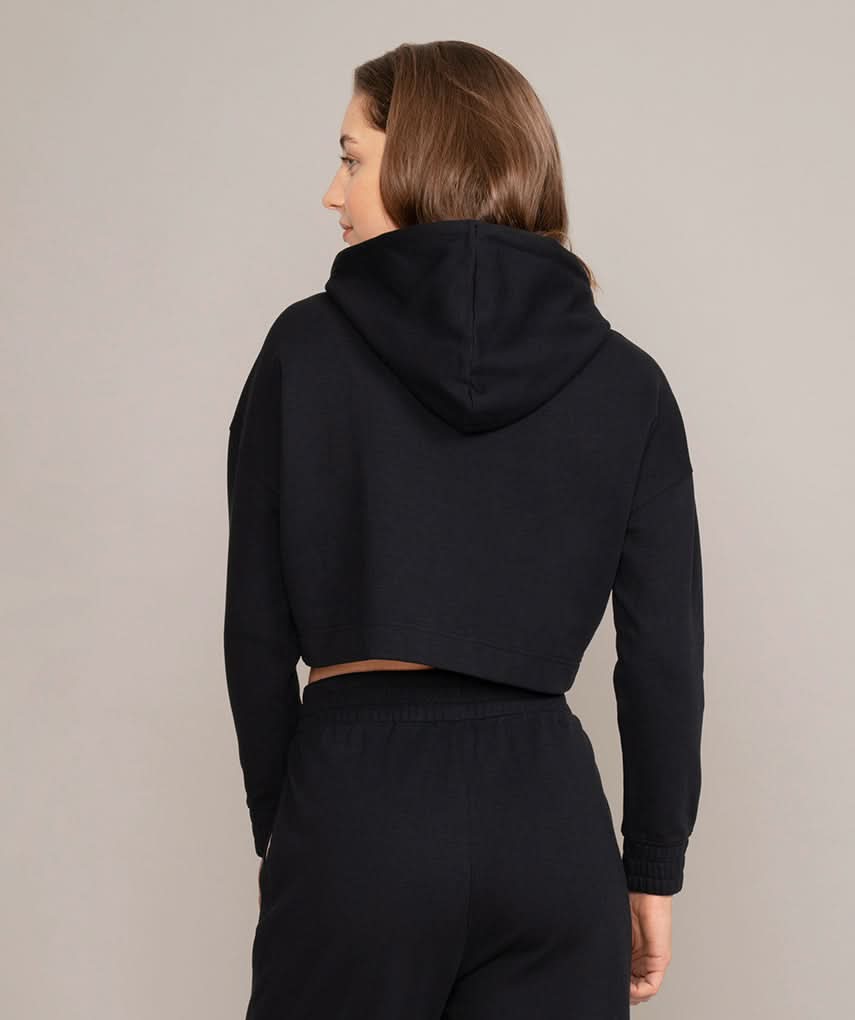 black organic cotton crop top hoodie