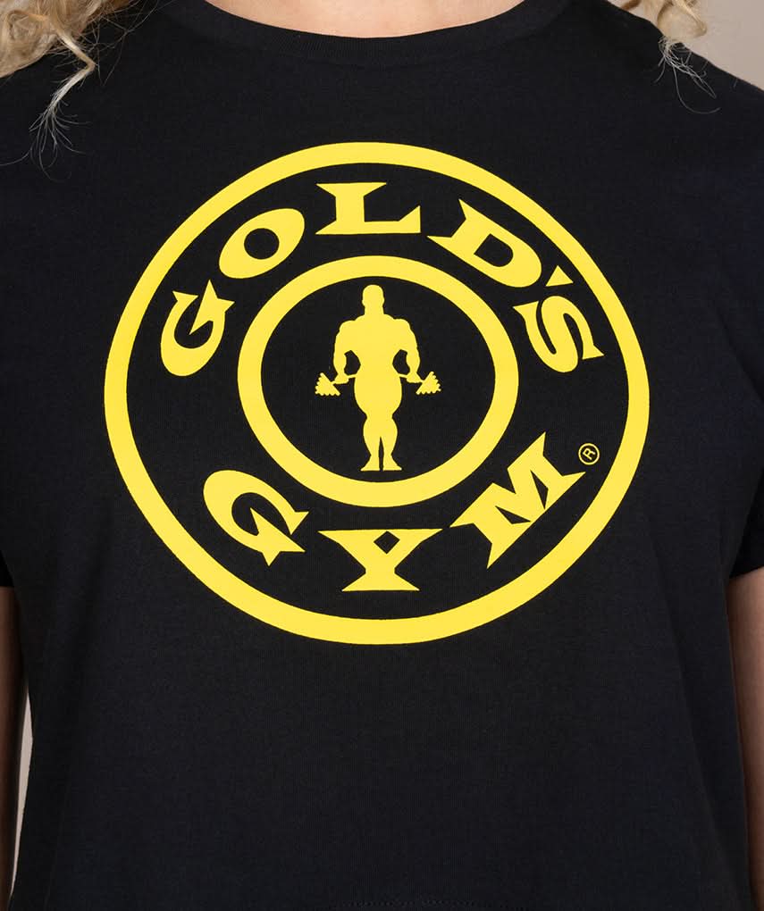 close up of golds gym womens crop top in black