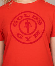 close up of red golds gym shirt for women