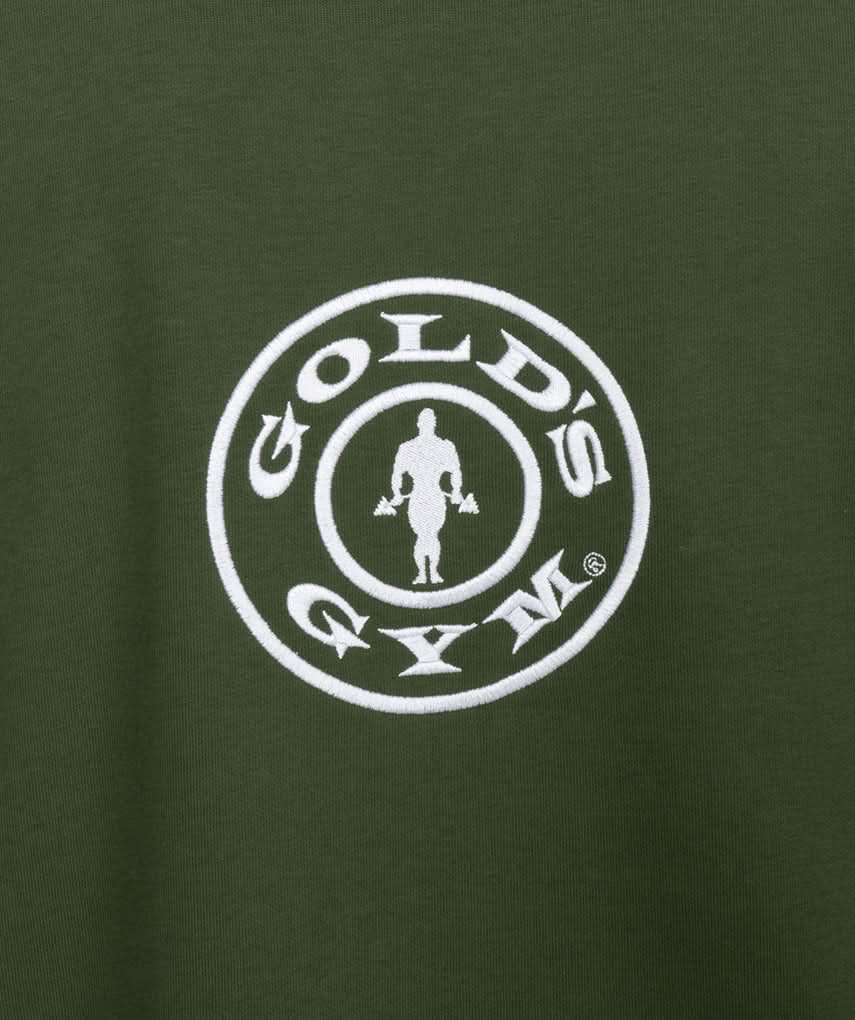 golds gym logo on olive green