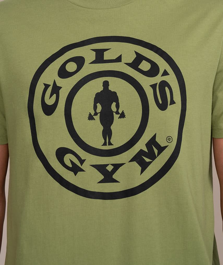 golds gym weight plate logo shirt in army green