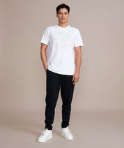 golds gym weight plate logo shirt in white and silver