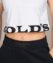 golds gym white crop top for women closeup