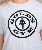 gray golds gym shirt close up for women