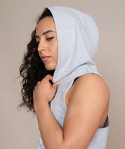 latina wearing gray hooded tank top for women