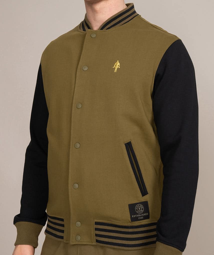 mens two toned athletic jacket in dark olive green