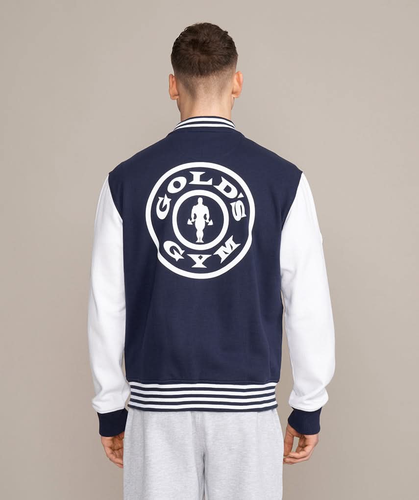 mens varsity baseball jacket by golds gym back