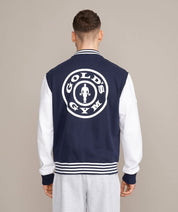 mens varsity baseball jacket by golds gym back