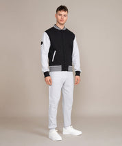 mens varsity baseball jacket in black and gray