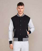 mens varsity jacket in black and gray