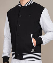 mens varsity jacket in black and gray side