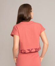 peach pink crop top for women back view