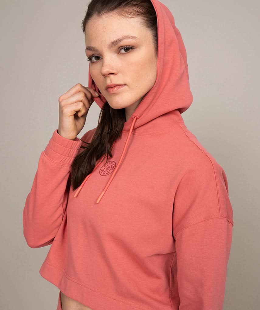 peach rose pink crop top hoodie for women