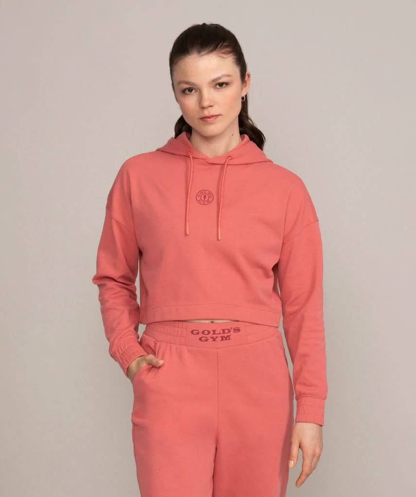 pink rose crop top hoodie for women