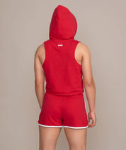 red hooded tank top for women from behind