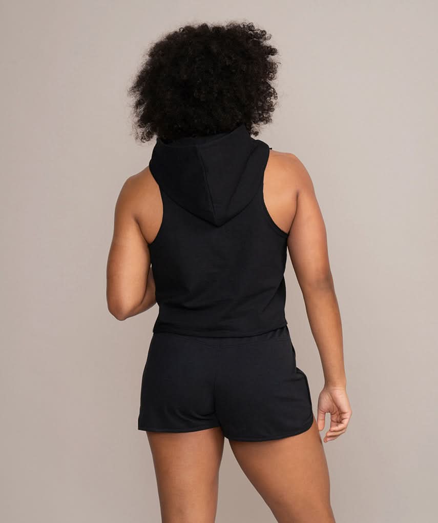 sleeveless hooded tank top for women in black