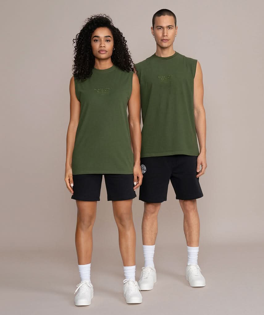 unisex tank top in olive green for fitness