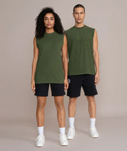 unisex tank top in olive green for fitness