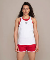 white tank top for women at the gym front view