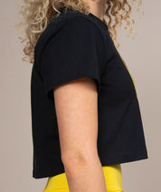 womens crop top shirt in black side view