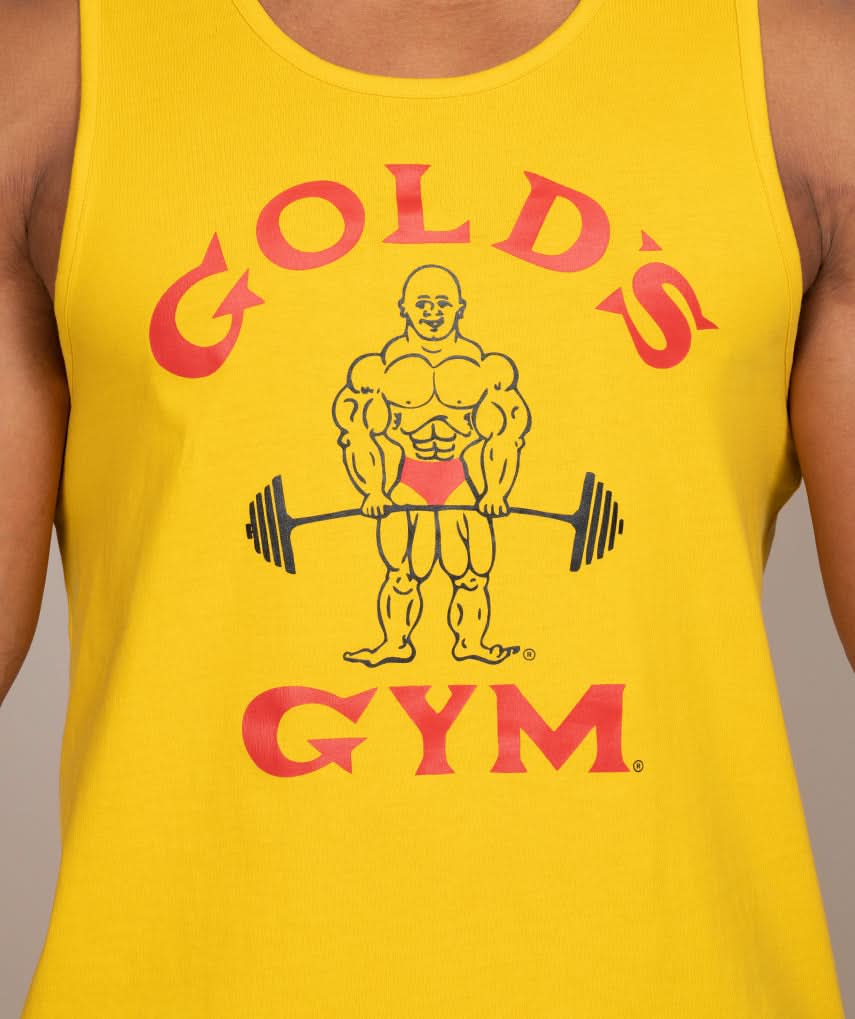 Gold's Gym Classic Joe Men’s Tank Gold Yellow Close Up