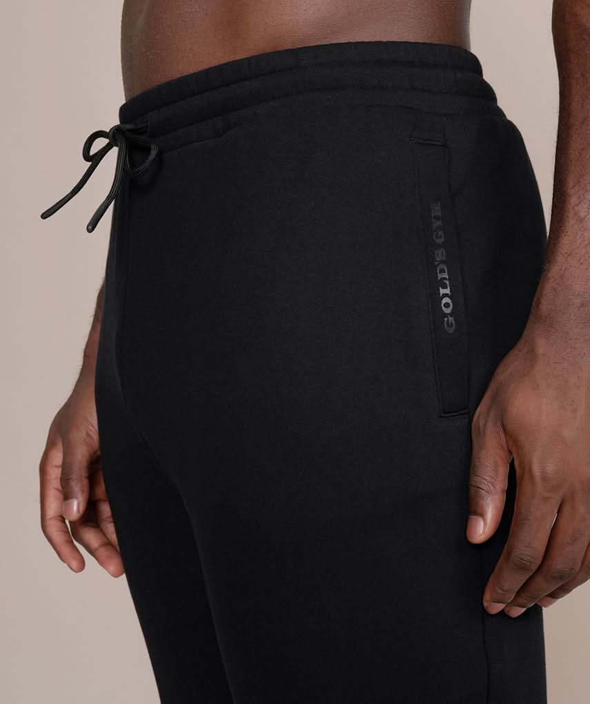 Golds Gym Mens Athletic Workout Pants in Black Logo Closeup