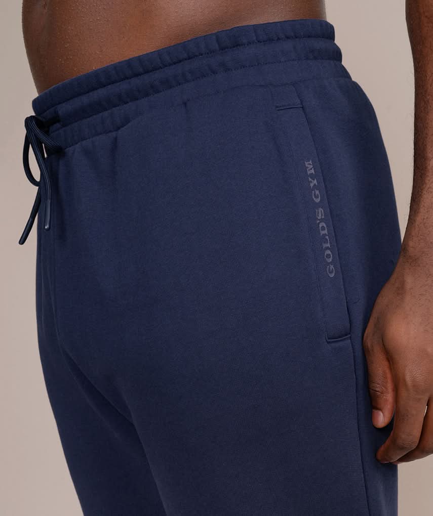 Golds Gym Mens Athletic Workout Pants in Navy Blue Logo Closeup