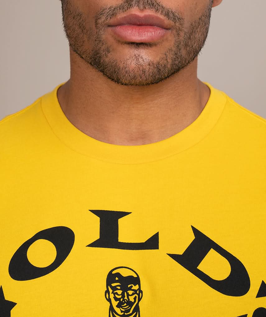 Golds Gym Muscle Joe Crew Neck T-Shirt Classic Yellow Close Up