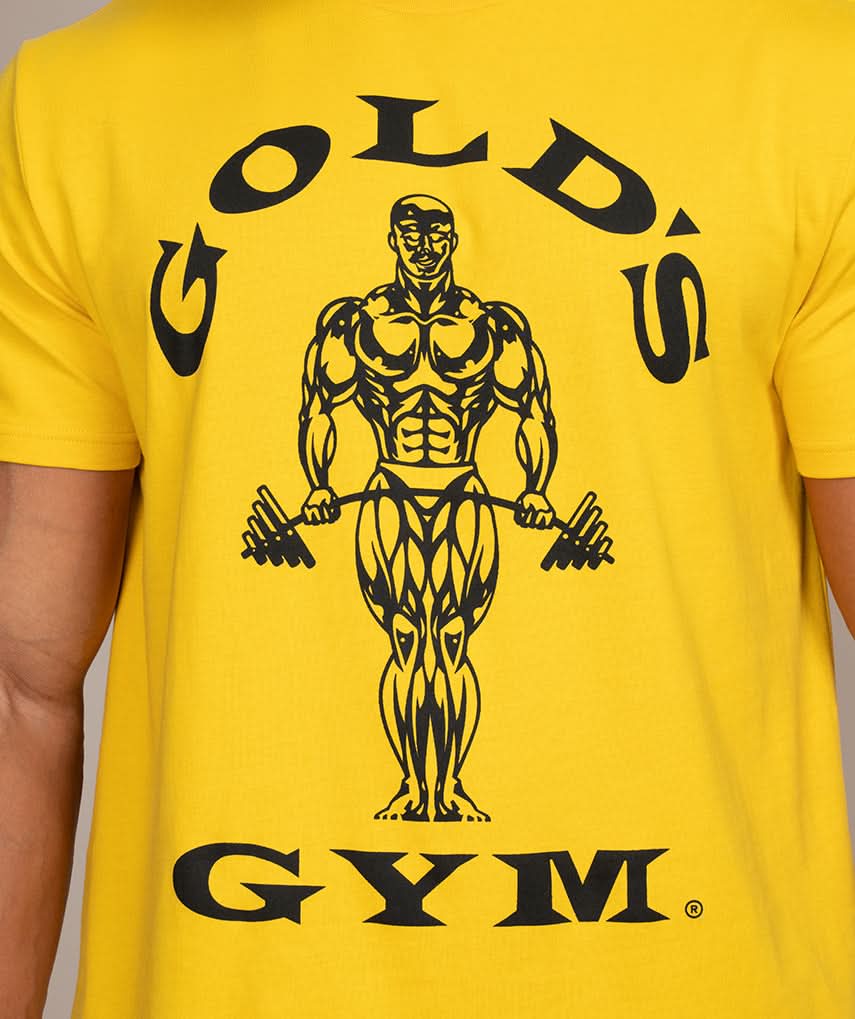 Golds Gym Muscle Joe Crew Neck T-Shirt Classic Yellow Close Up 2