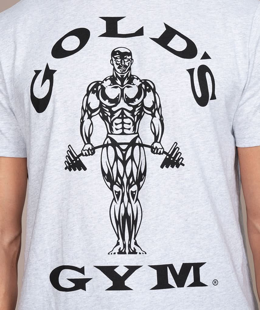 Golds Gym Muscle Joe Crew Neck T-Shirt Gray Workout Shirt Closeup
