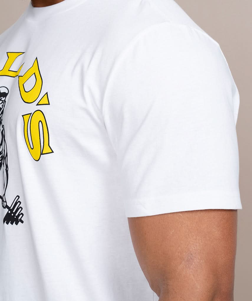 Golds Gym Muscle Joe Crew Neck T-Shirt White Close Up