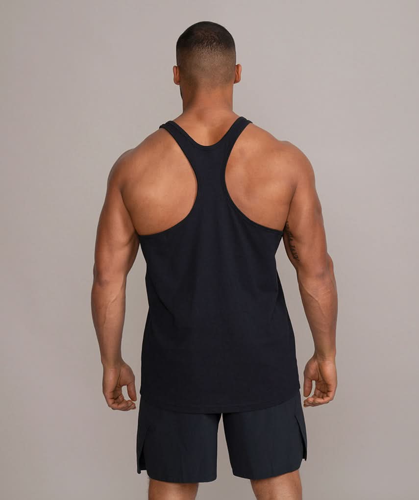 Mens Active Tank Top Stringer Black Cross Back
