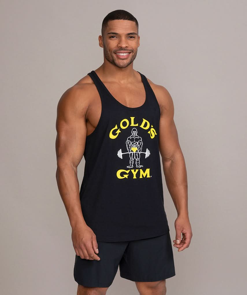 Mens Active Tank Top Stringer Black Golds Gym