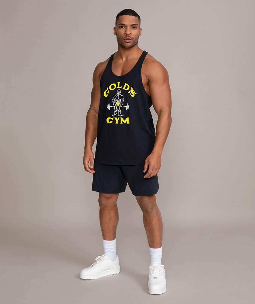 Mens Active Tank Top Stringer Black Golds Gym Outfit