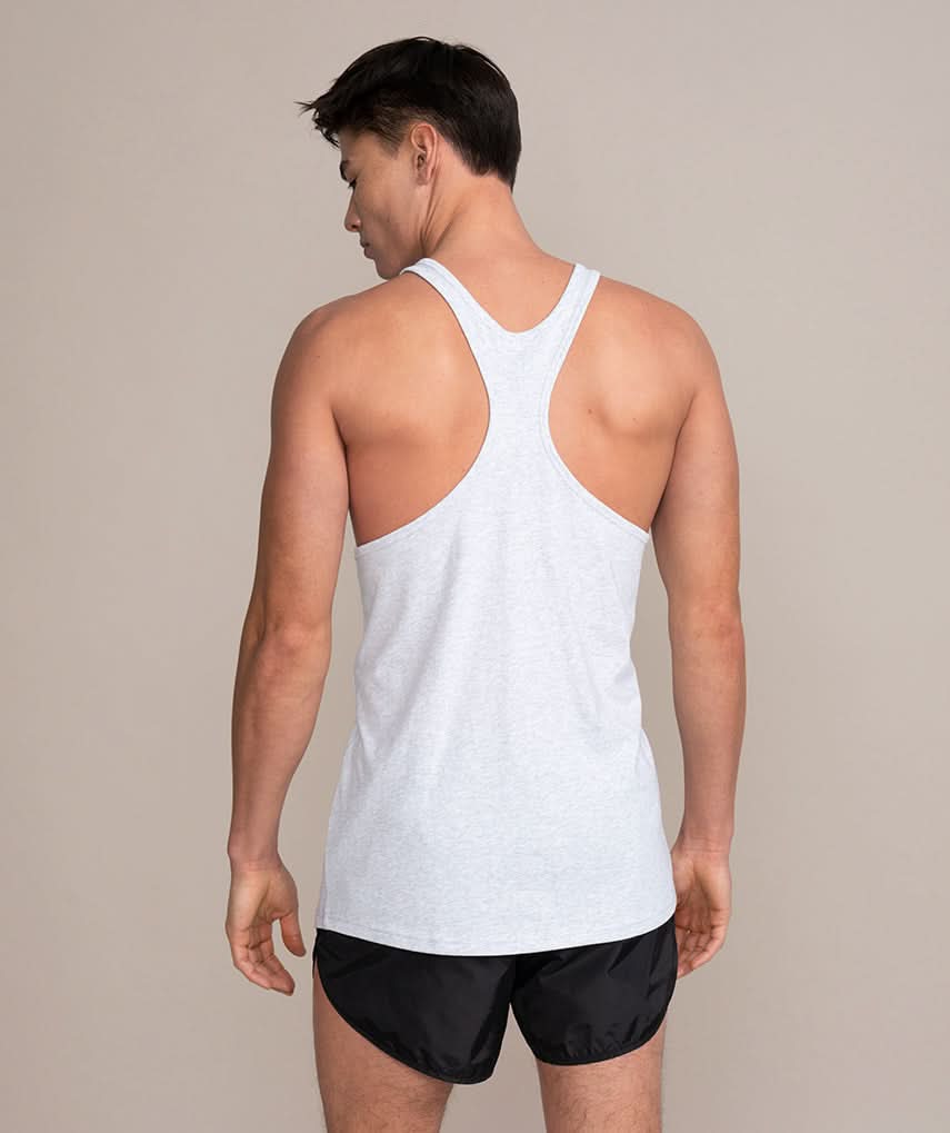 Mens Active Tank Top Stringer Gray Cross Back