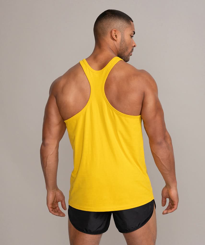 Mens Active Tank Top Stringer Yellow Gold Back View