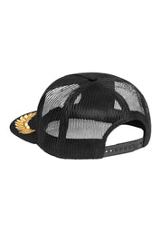 back of mesh black trucker hat 