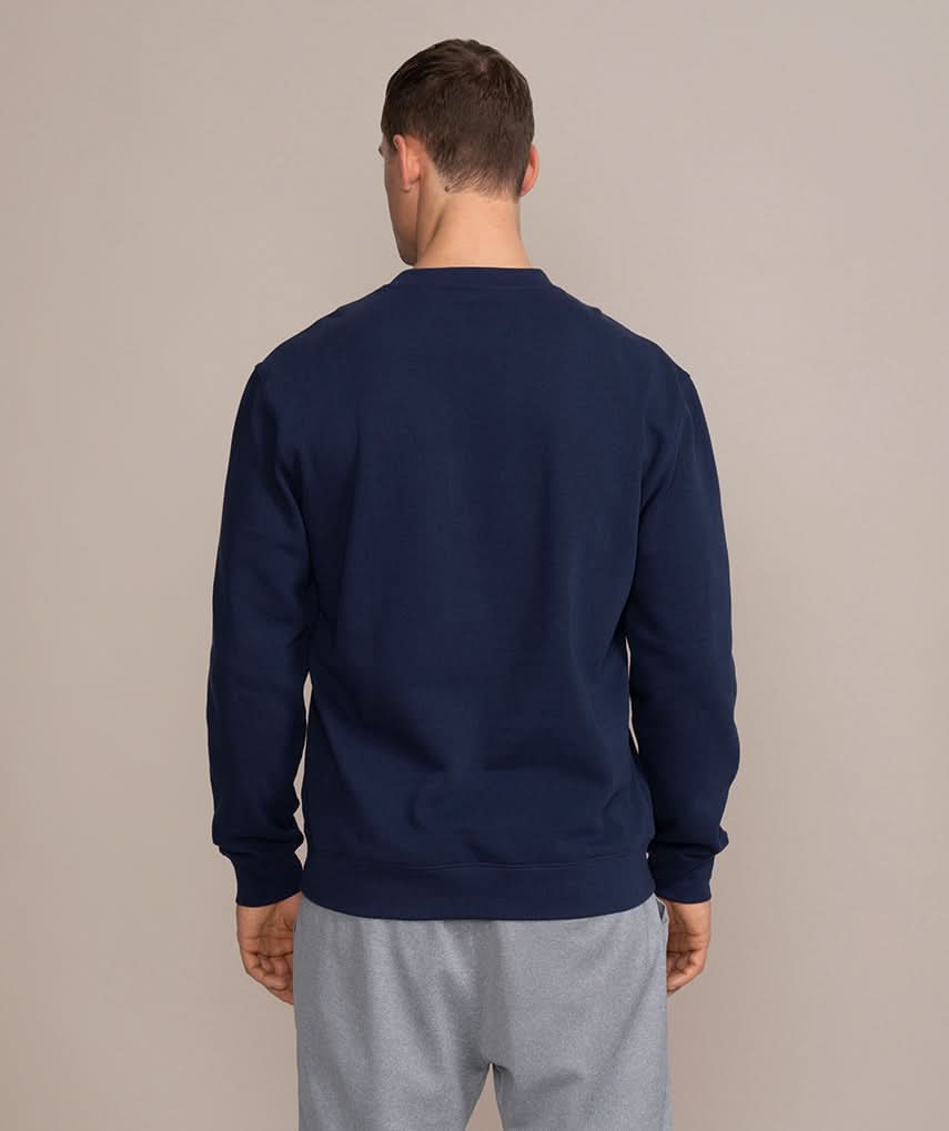 back side of blue navy and red logo golds gym sweater 