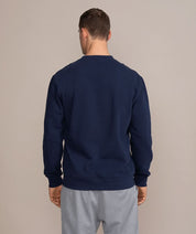 back side of blue navy and red logo golds gym sweater 