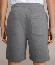 back view of gray fleece shorts 